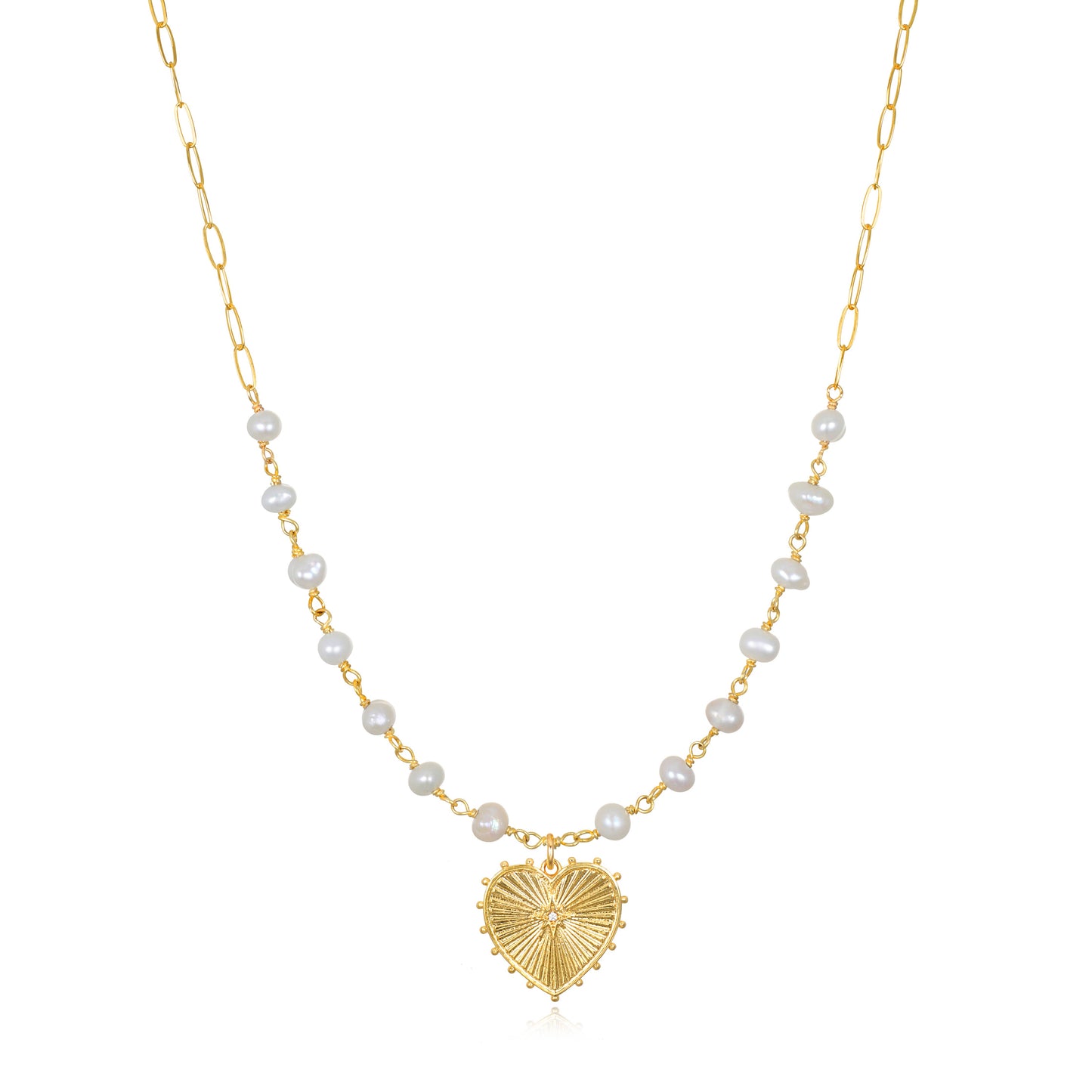 Beaded Heart Paperclip Necklace-Freshwater Pearl