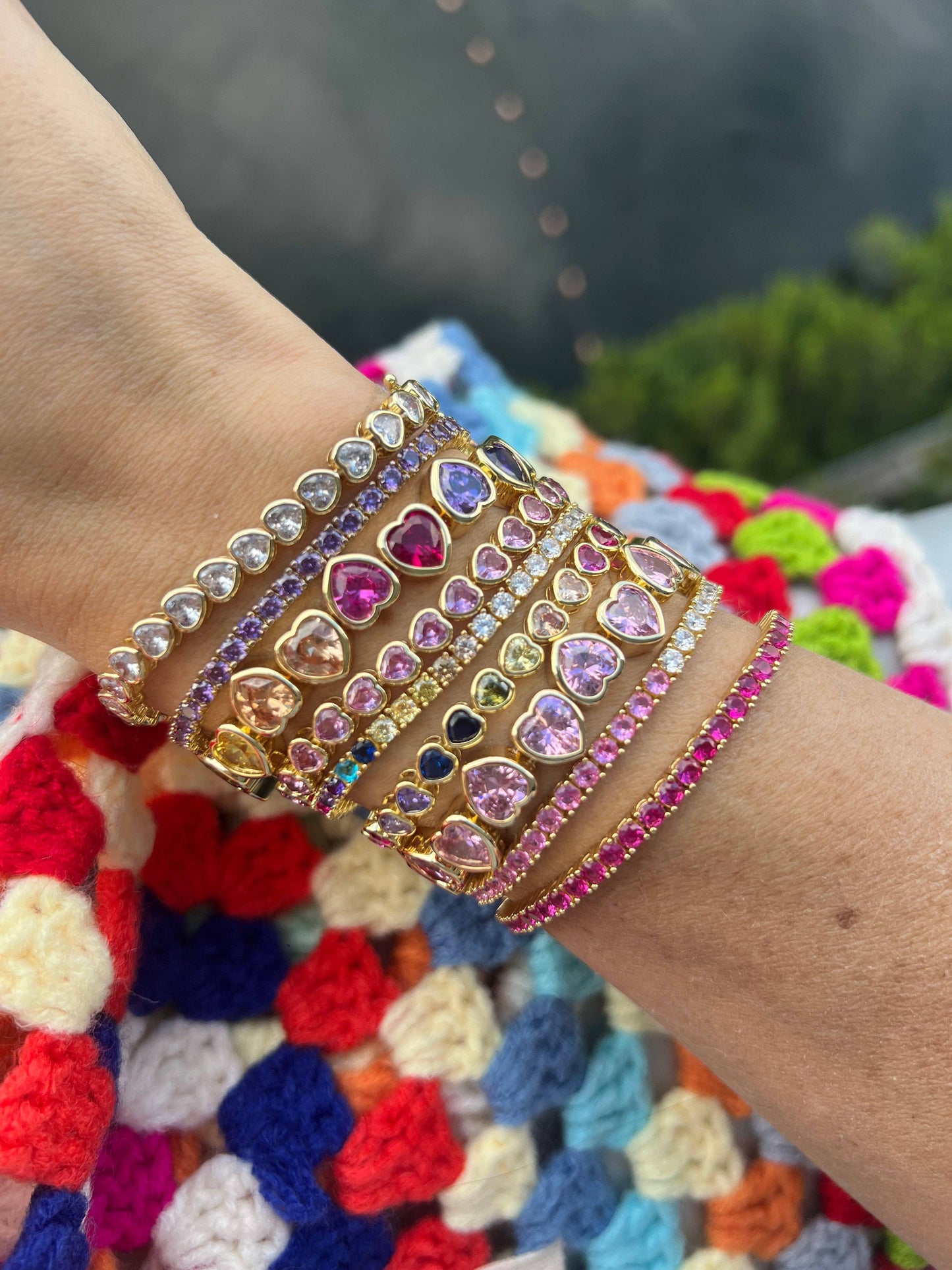 Rainbow Stretch Bezel Heart Bracelet