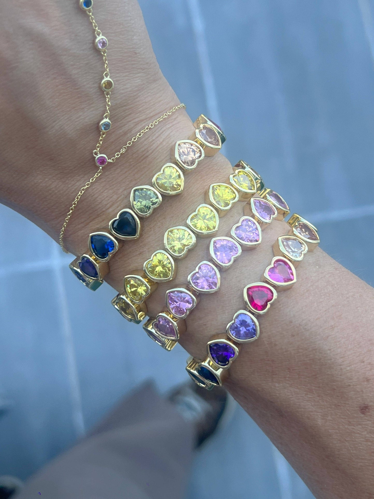 Rainbow Stretch Bezel Heart Bracelet