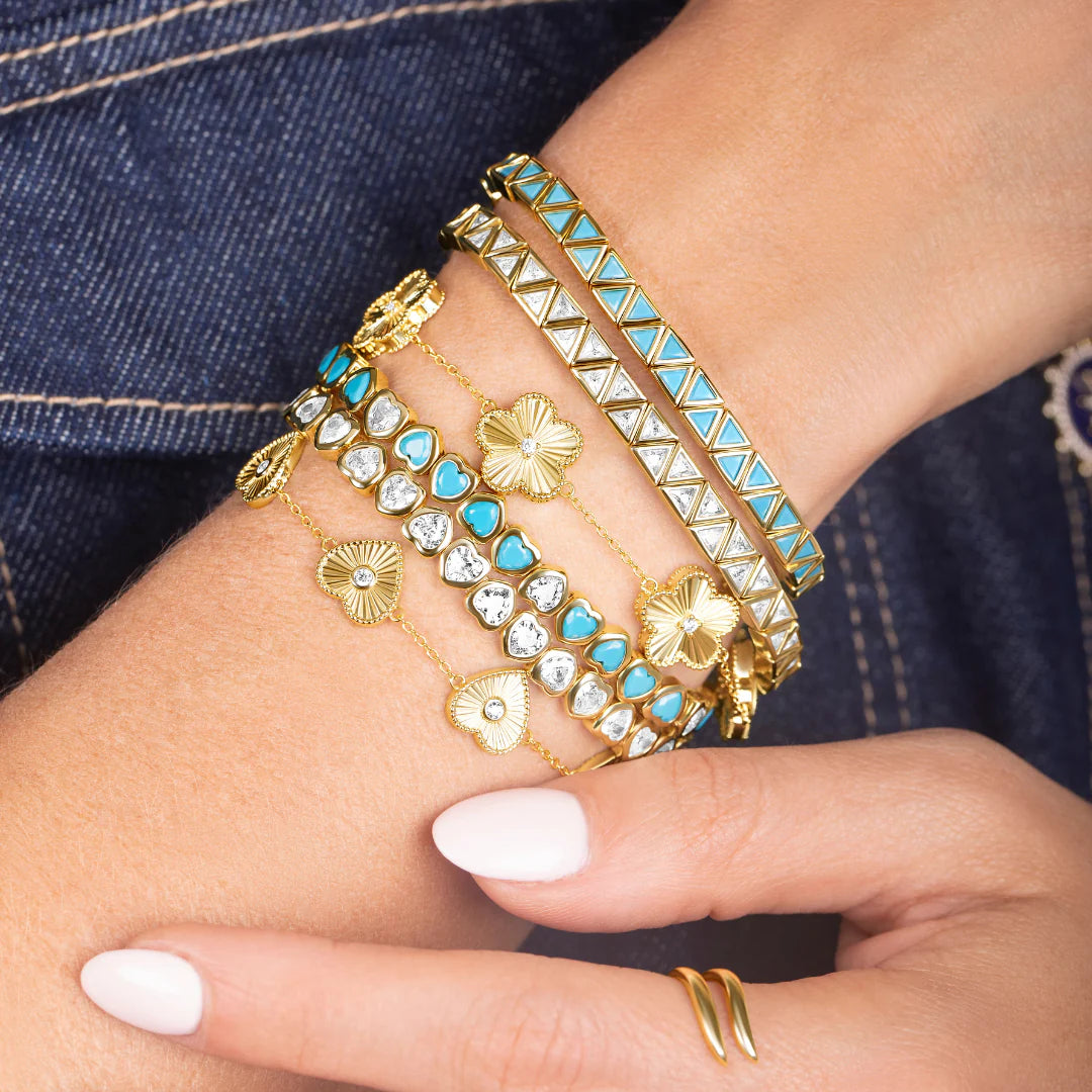 Mini Turquoise Stretch Bezel Heart Bracelet