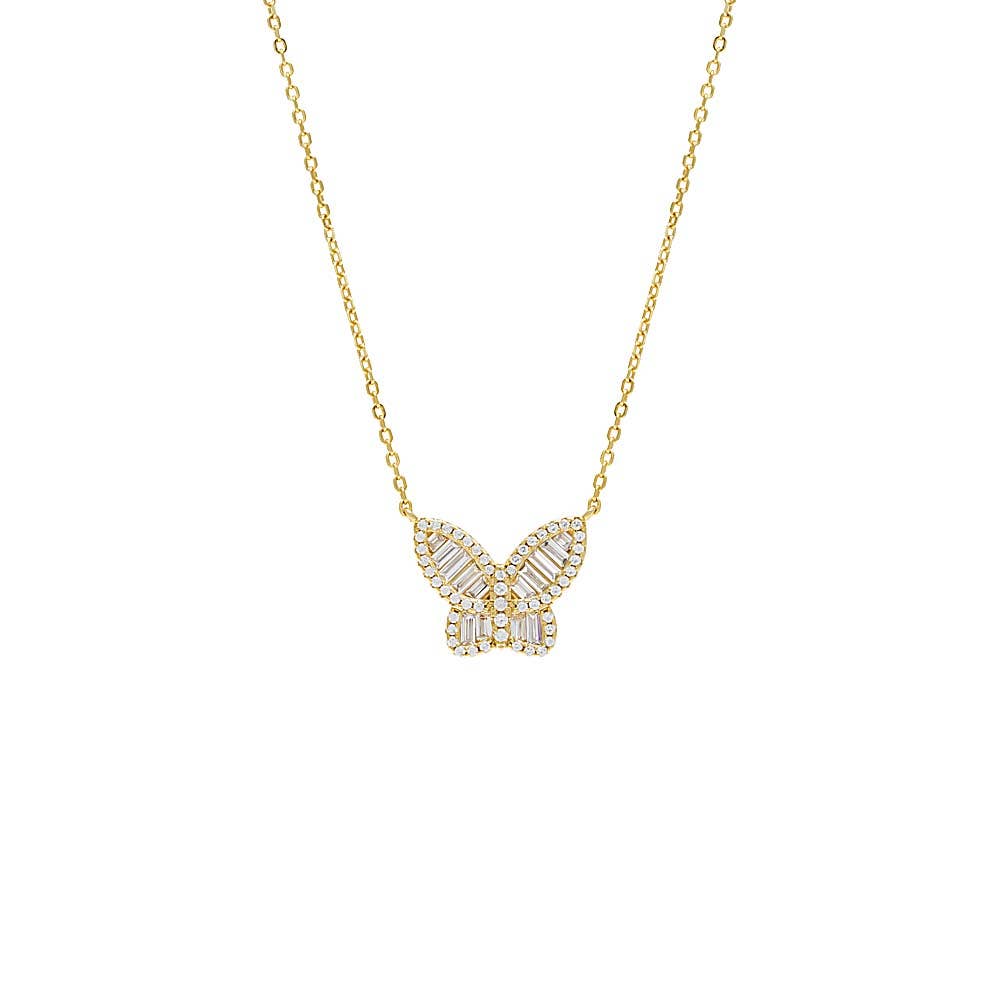 Pavé X Baguette Butterfly Necklace