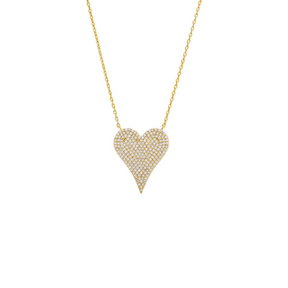 Pave CZ Elongated Heart Necklace