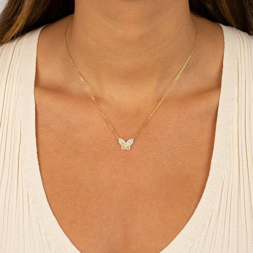Pavé X Baguette Butterfly Necklace
