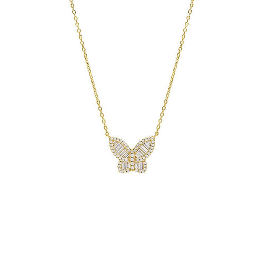 Pavé X Baguette Butterfly Necklace
