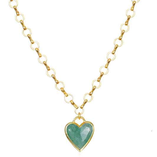 Framed Heart Petite Loop Necklace-Aventurine