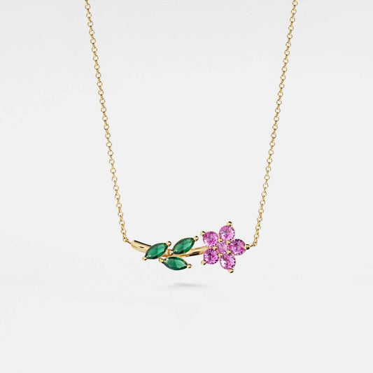 Gladiola Gem Flower Pendant Necklace