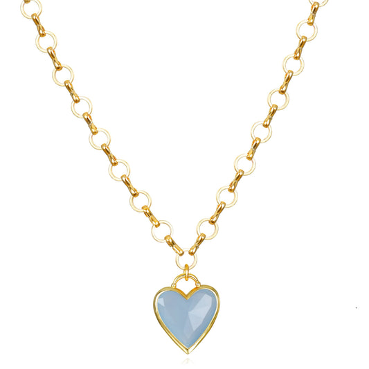 Framed Heart Petite Loop Necklace-Blue Jade